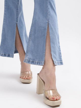 Elle Women Blue Solid Bootcut Mid-Rise Jeans