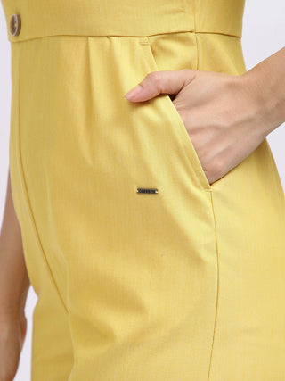 Elle Women Yellow Solid V-Neck Short Sleeves Jumpsuit
