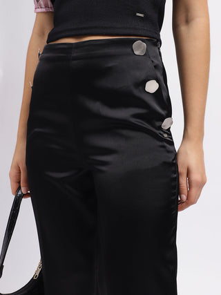 Elle Women Black Solid Flared High-Rise Trouser