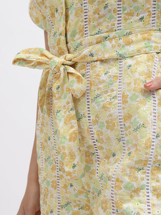 Elle Women Yellow Printed Cuban Collar Short Sleeves Playsuit