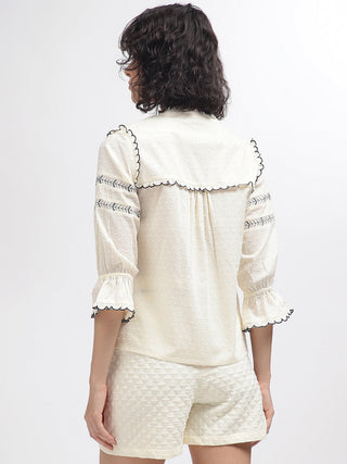 Elle Women Cream Band Collar Top