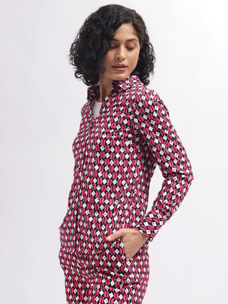 Elle Women Pink Printed Spread Collar Full Sleeves Shirt