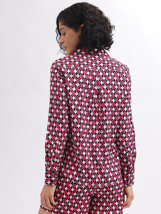 Elle Women Pink Printed Spread Collar Full Sleeves Shirt