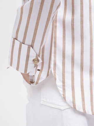 Elle Women White Striped Spread Collar Full Sleeves Shirt
