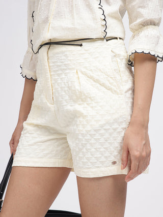 Elle Women Cream Relaxed Fit Shorts