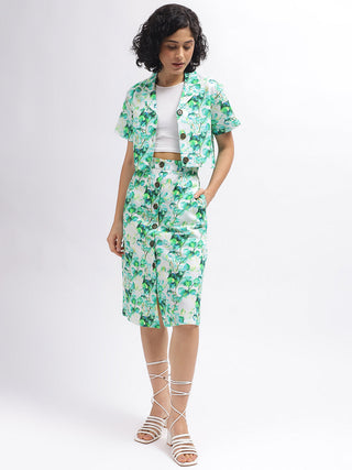 Elle Women Green Printed Regular Fit Mid-Rise Skirt