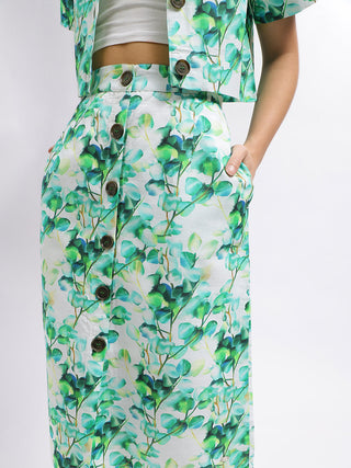 Elle Women Green Printed Regular Fit Mid-Rise Skirt