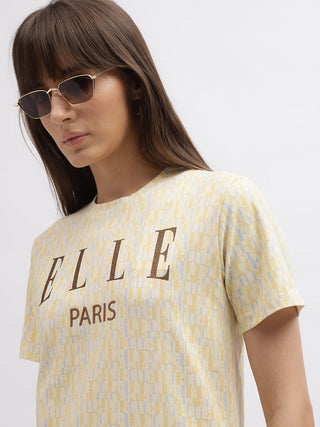 Elle Women Cream Crew Neck Tshirt