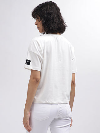 Elle Women White Crew Neck Tshirt