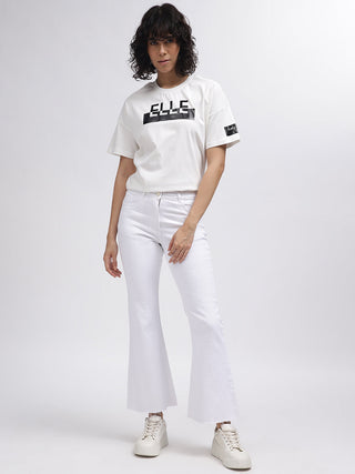 Elle Women White Crew Neck Tshirt