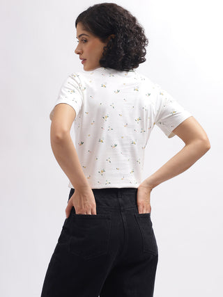 Elle Women White Crew Neck Tshirt