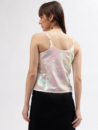 Elle Women Pink Embellished Scoop Neck Shoulder Straps Top
