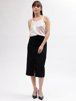 Elle Women Pink Embellished Scoop Neck Shoulder Straps Top