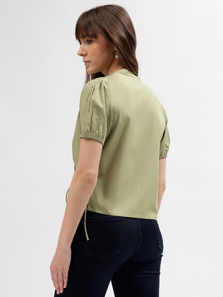Elle Women Green V Neck Top