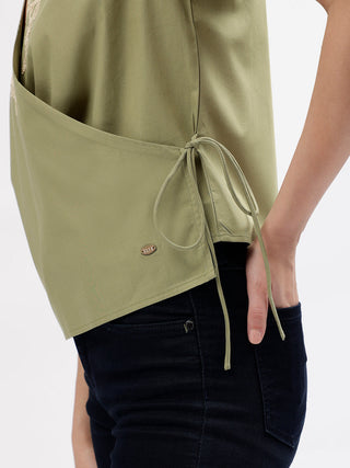 Elle Women Green V Neck Top