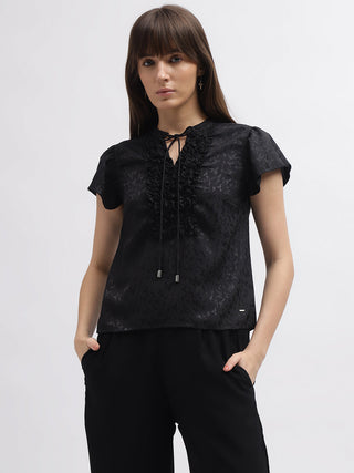 Elle Women Black Band Collar Top