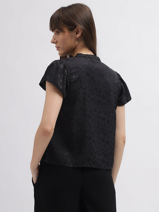 Elle Women Black Band Collar Top