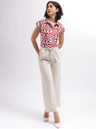 Elle Women Red Collar Top