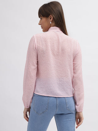 Elle Women Pink Printed Tie-Up Neck Full Sleeves Top