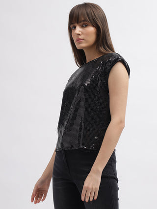 Elle Women Black Round Neck Top