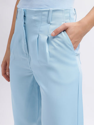 Elle Women Blue Solid Straight Fit High-Rise Trouser
