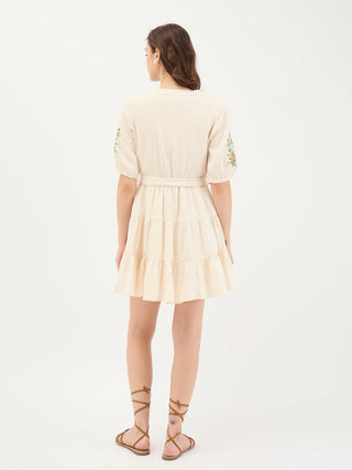 Elle Women White Embroidered V Neck Dress