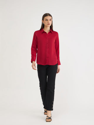 Elle Women Red Solid Collar Shirt