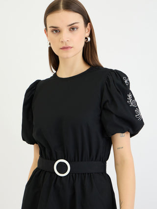 Elle Women Black Embroidered Round Neck Dress