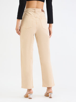 Elle Women Beige Straight Fit Solid Jeans
