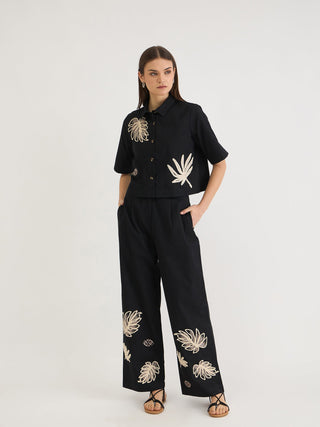 Elle Women Black Embroidered Collar Top