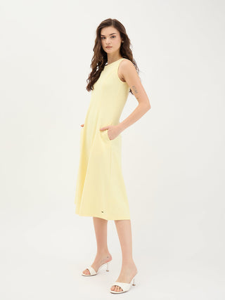Elle Women Yellow Solid Round Neck Dress