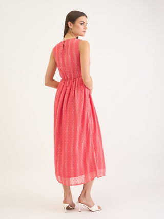 Elle Women Red Printed Round Neck Dress
