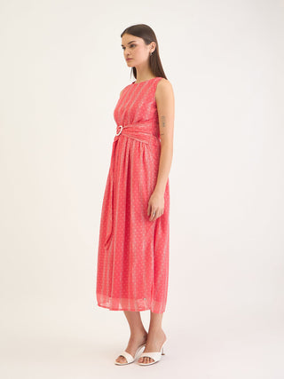Elle Women Red Printed Round Neck Dress
