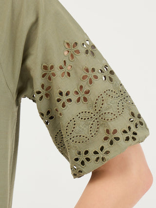 Elle Women Green Solid Collar Dress