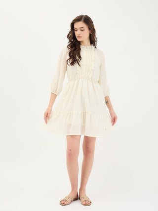 Elle Women White Textured Round Neck Dress