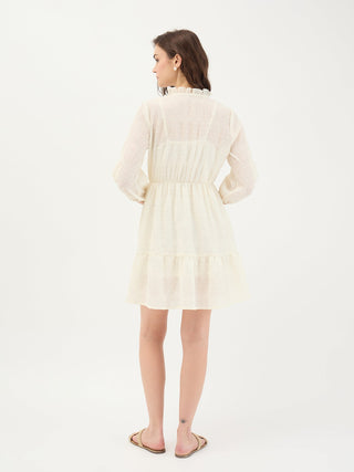 Elle Women White Textured Round Neck Dress