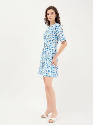Elle Women Blue Printed Round Neck Dress