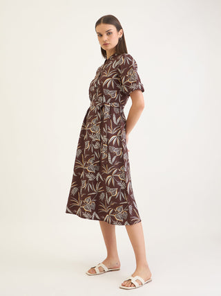 Elle Women Brown Aop V Neck Dress
