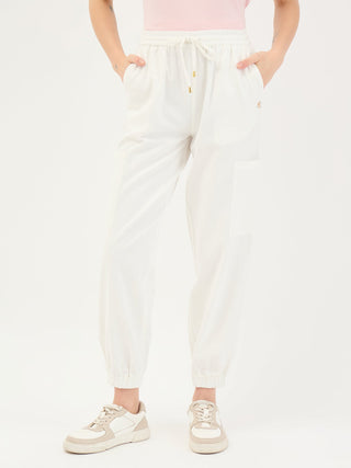 Elle Women White Cargo Fit Solid Jogger