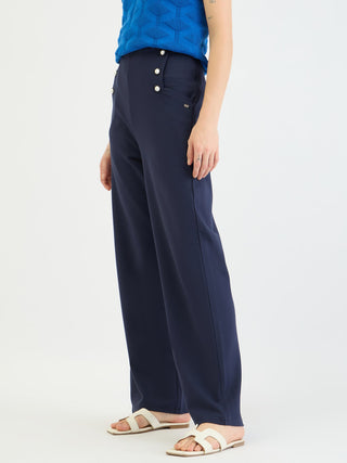 Elle Women Blue Straight Fit Knitted Trouser