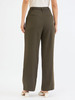 Elle Women Green Flared Fit Solid Trouser