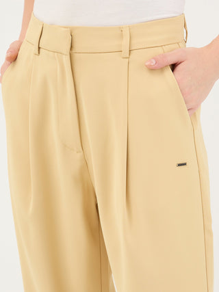 Elle Women Yellow Straight Fit Solid Trouser