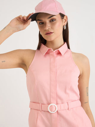 Elle Women Pink Solid Collar Playsuit