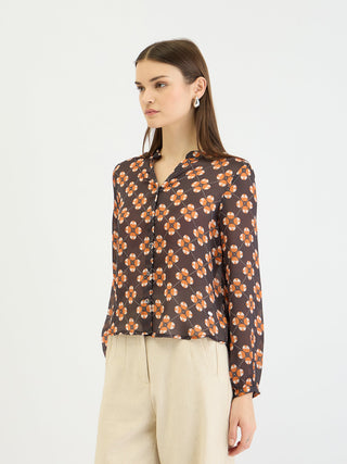 Elle Women Black Printed Band Collar Shirt