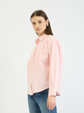 Elle Women Pink Solid Collar Shirt
