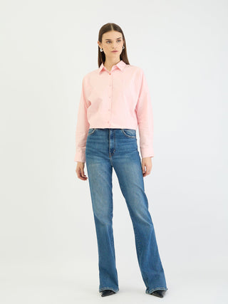Elle Women Pink Solid Collar Shirt