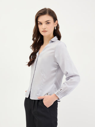Elle Women Grey Solid V Neck Shirt