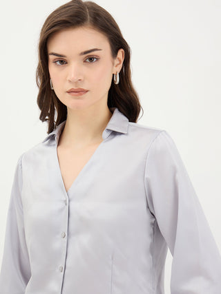 Elle Women Grey Solid V Neck Shirt