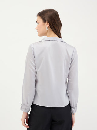 Elle Women Grey Solid V Neck Shirt