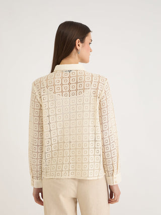 Elle Women Beige Textured Collar Shirt